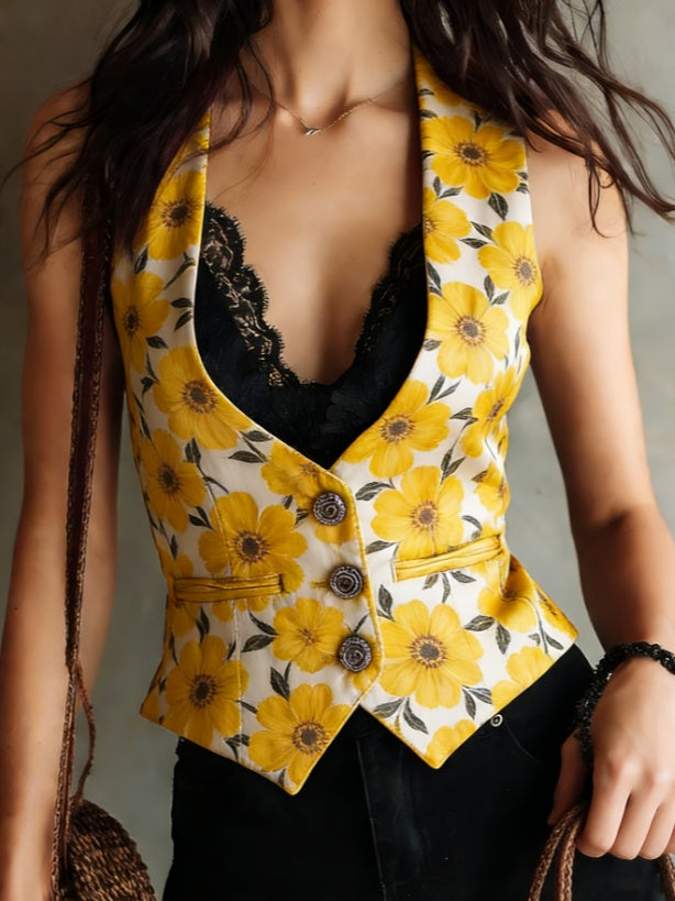 V-neck Sleeveless Slim-fit Vest, Women's Short Suit Vest - cas7m