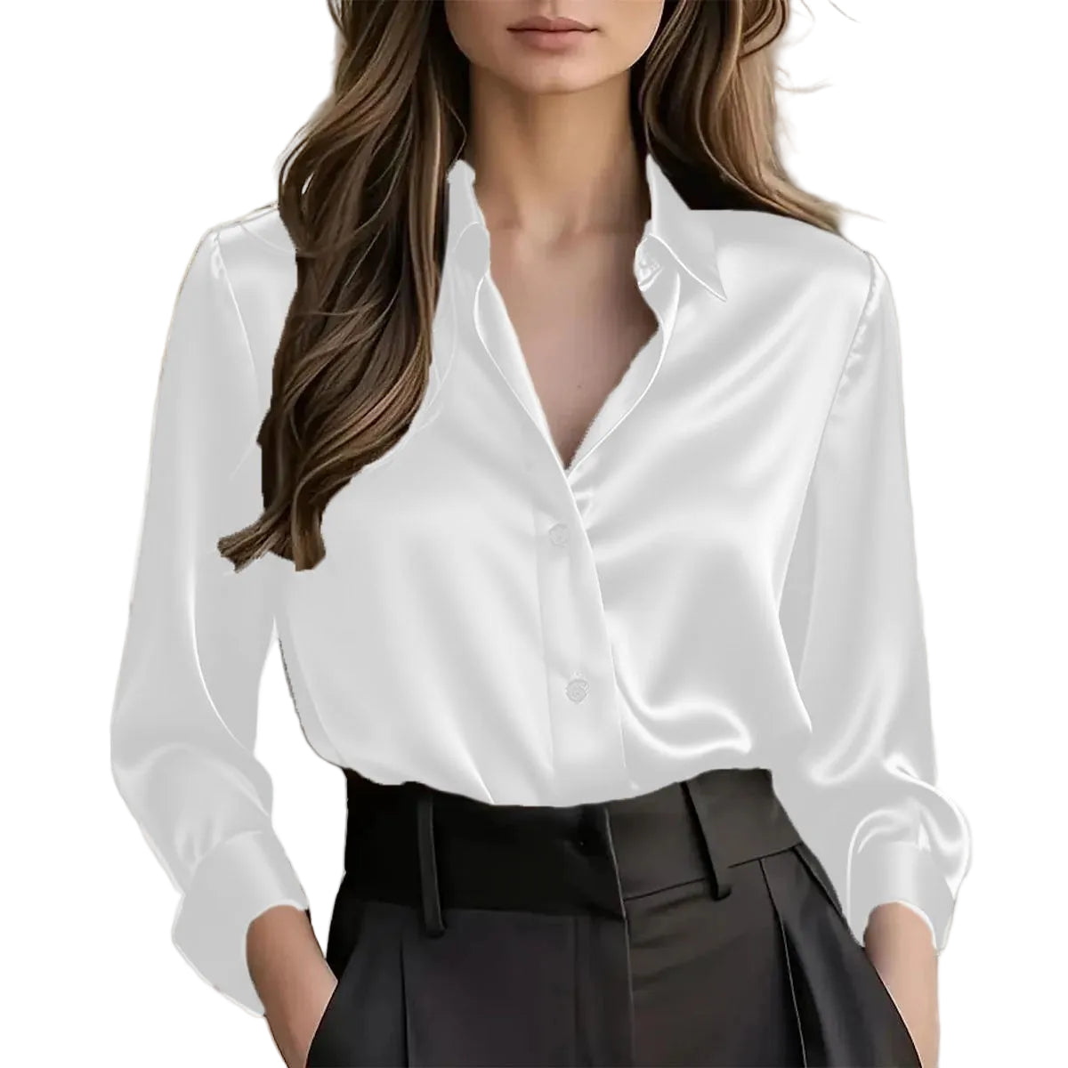 Elegant Long Sleeve Polyester Blouse - Multiple Colors Available - cas7m