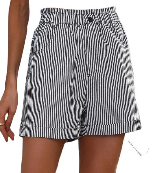 Fashion Ladies Non-stretch Stripe Shorts - cas7m