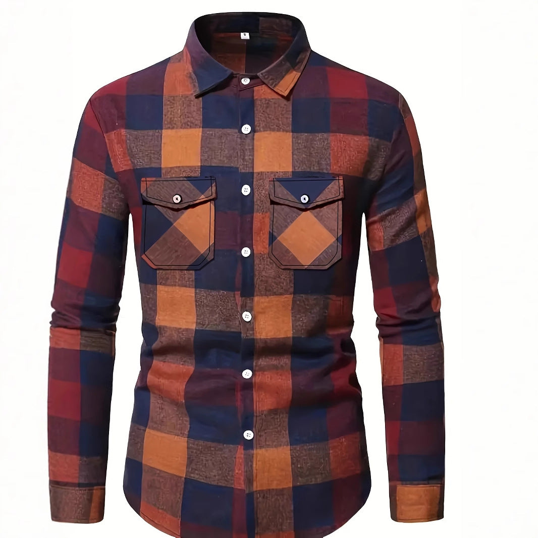 Mens Stylish Long-Sleeve Lapel Shirt - cas7m