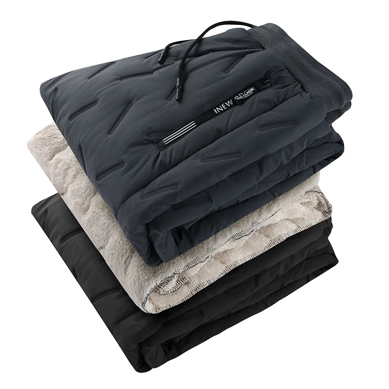Men's Trousers Winter Velvet Thickening Loose Fleece Pants With Zip Pocket Large Size Windproof Warm Jogging Pants - cas7m