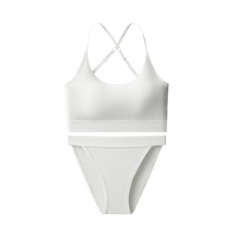 Ice Silk Seamless Bra Set Women's Sling Cross Beauty Back Yoga Underwear - cas7m