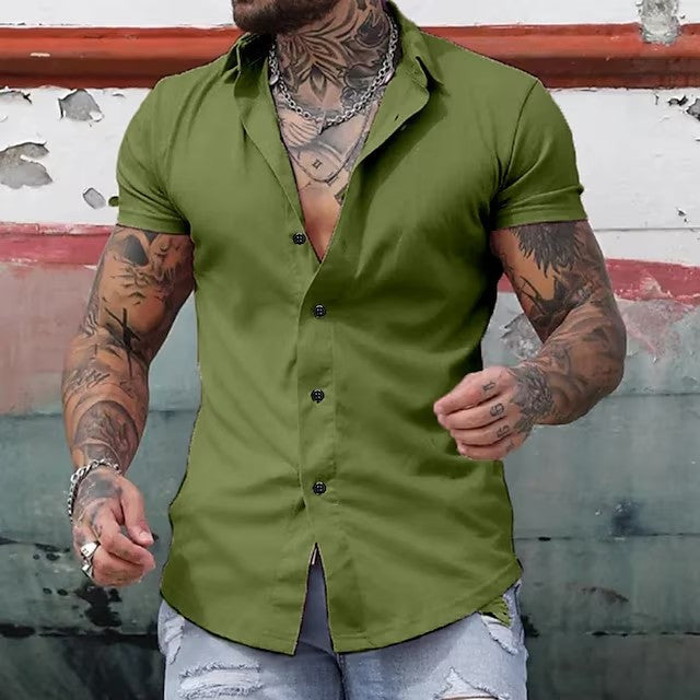 Simple Summer Men's Casual Solid Color Shirt - cas7m