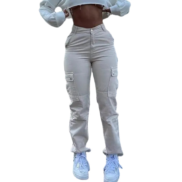 High Quality European And American New Hip Pants High Waist Multi-pocket Workwear Fashion Stretch Street Trend Trendy Women's Pants - cas7m