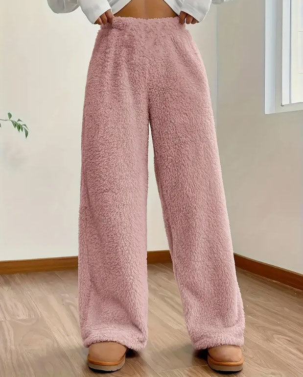 Women's Solid Color Loose Fleece Casual Pants - cas7m