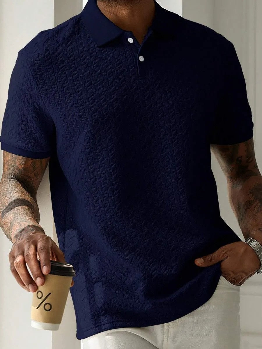 Men's Solid Color Polo Collar Short-sleeved Shirt - cas7m
