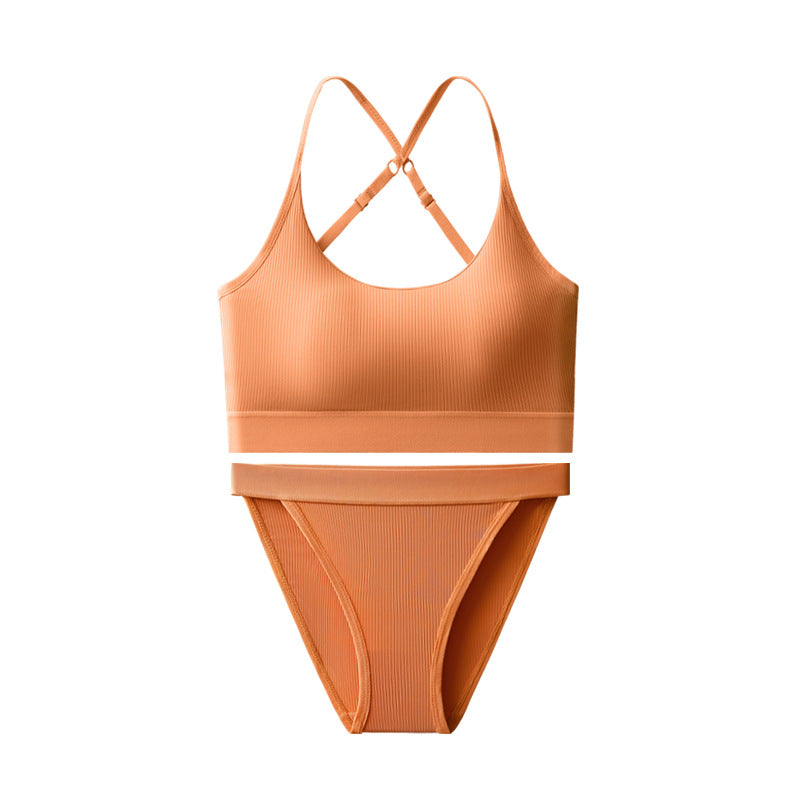 Ice Silk Seamless Bra Set Women's Sling Cross Beauty Back Yoga Underwear - cas7m