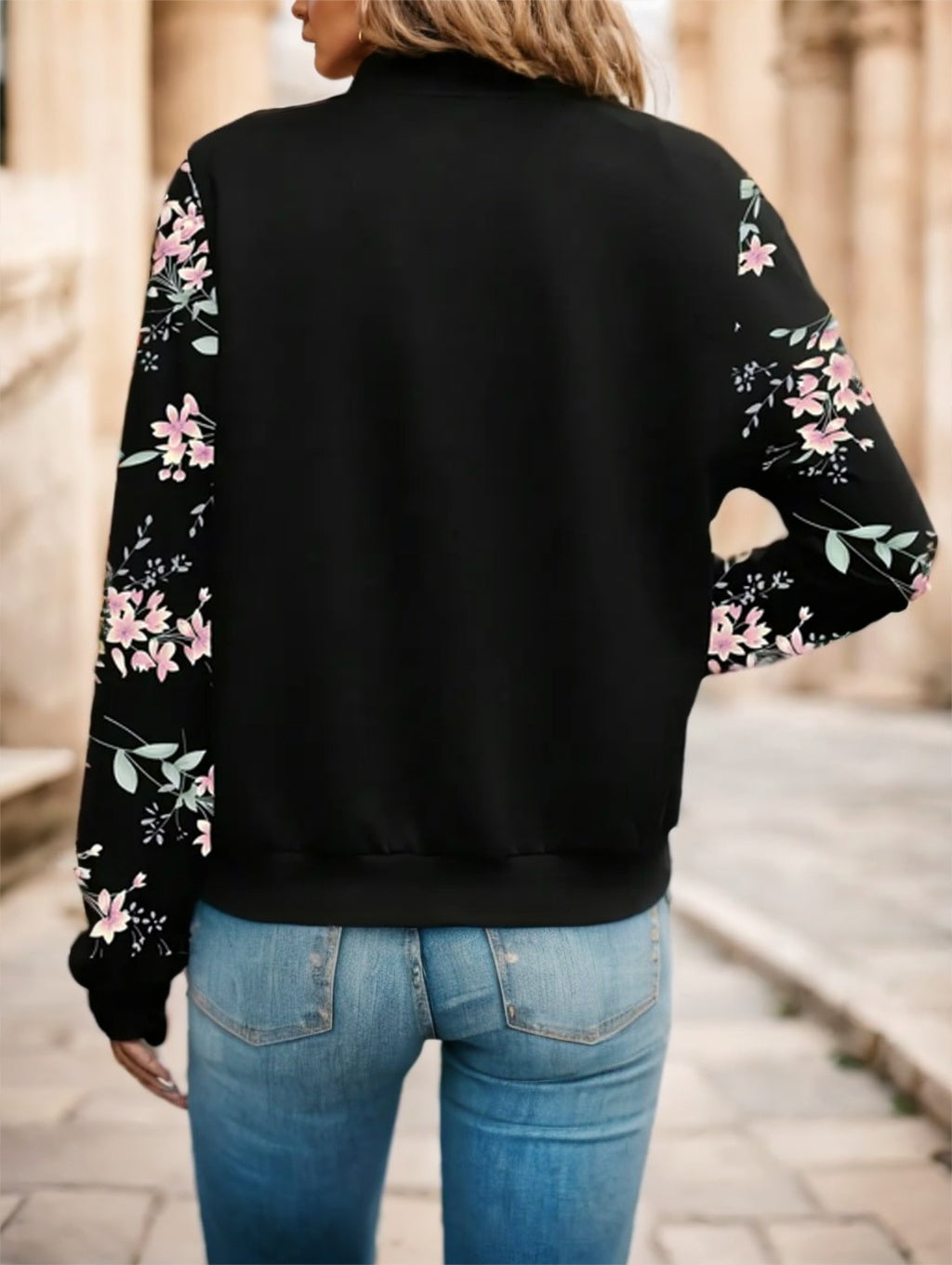 Floral Print Zip Up Jacket - cas7m