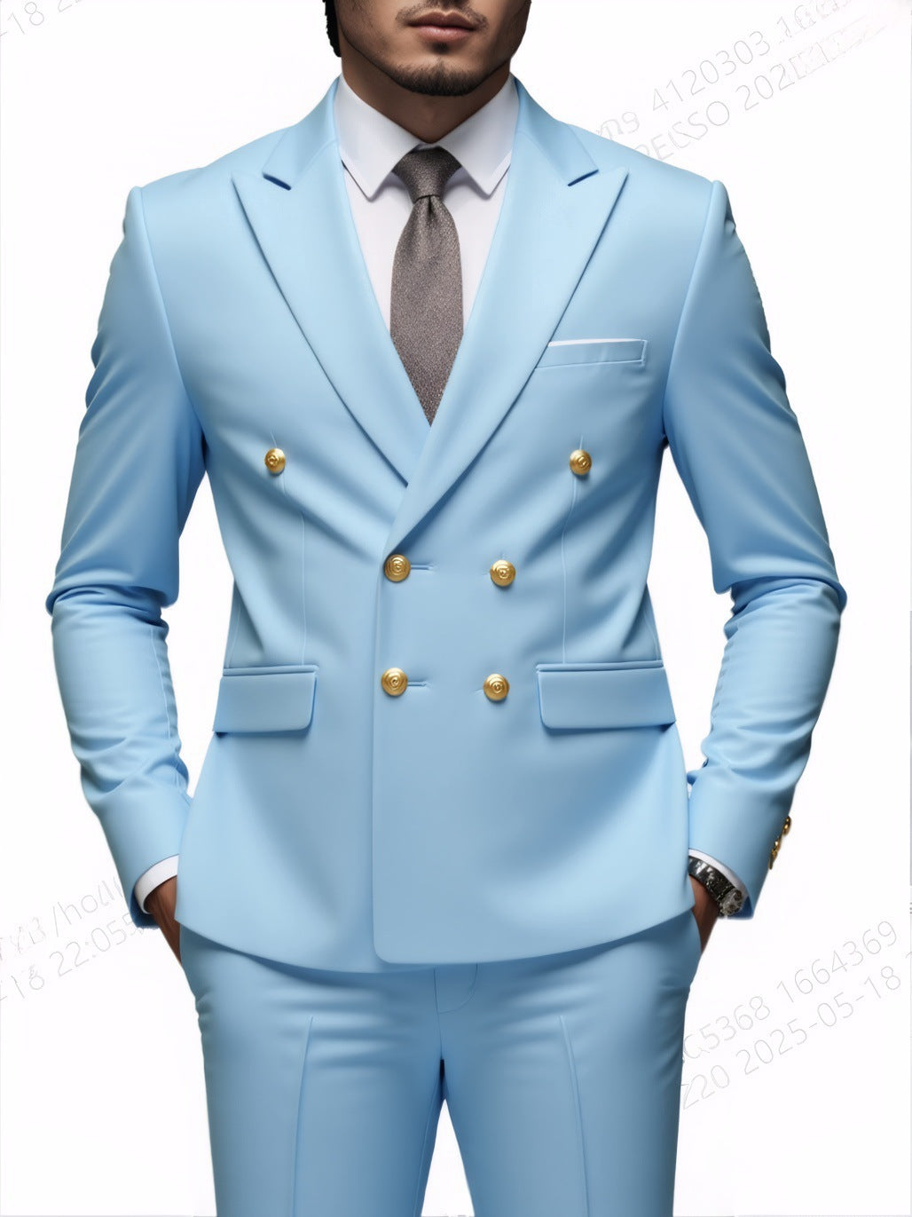 Business Non-Iron Two-Piece Suit With Double-Breasted Gold Buttons - cas7m