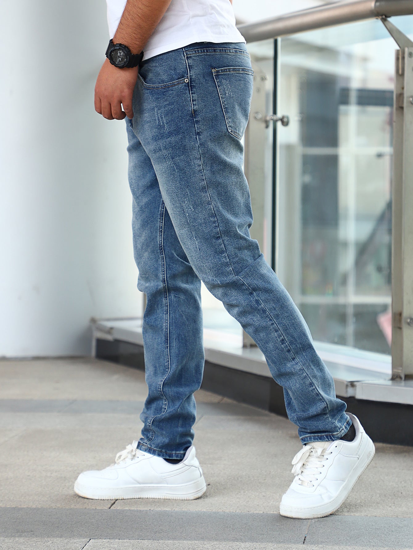 Men's Jeans Gray Trousers Stretch Skinny - cas7m