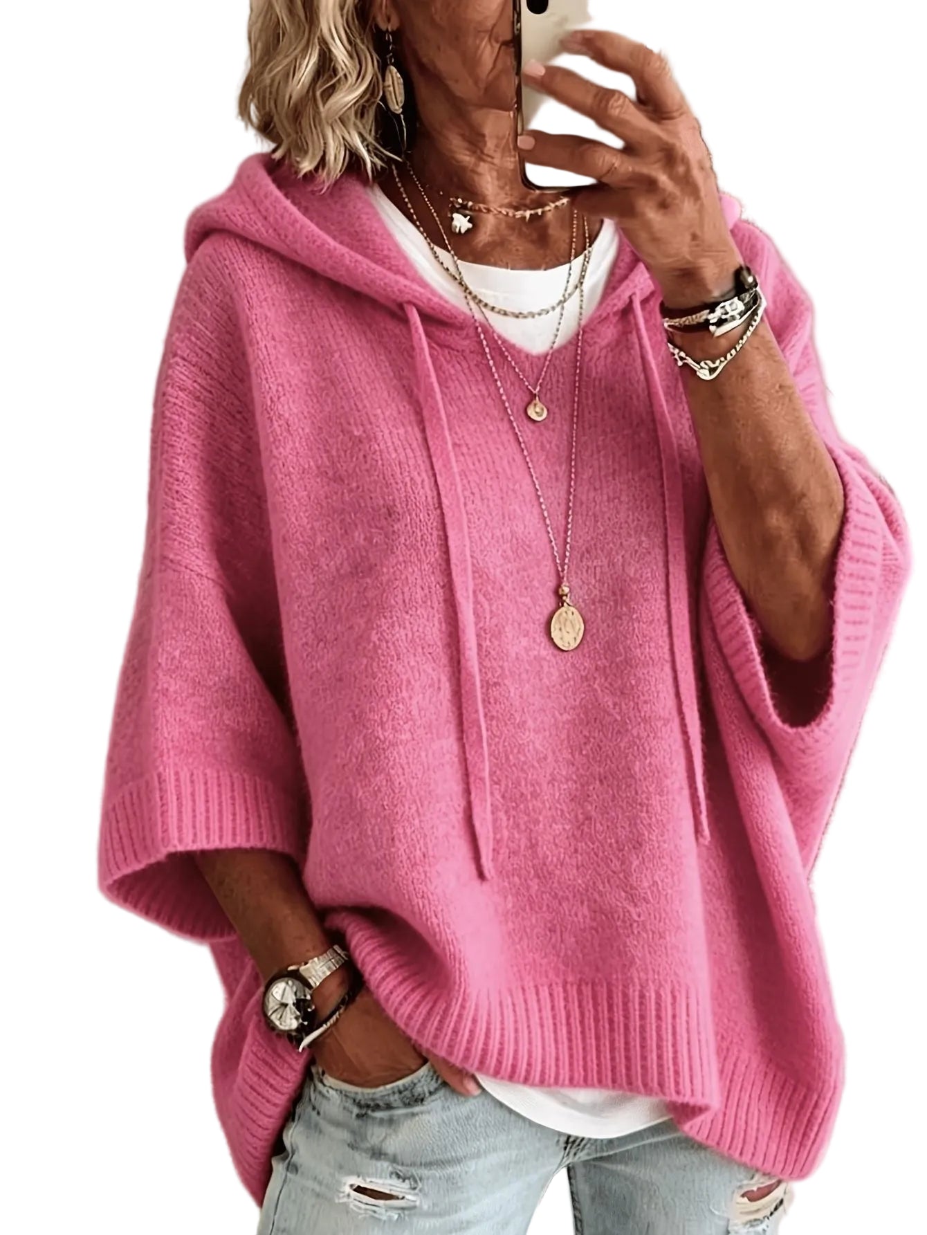 Womens Knitted New-Style Hooded Drawstring Sweater - cas7m