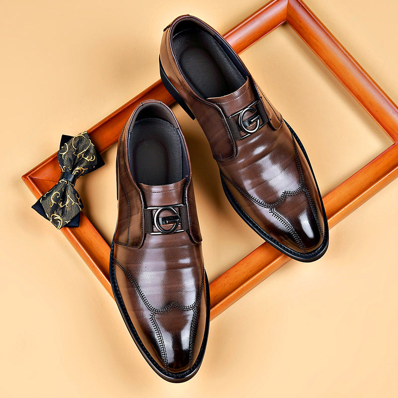 Men's Casual Business Slip-on Embroidered Pointed Leather Shoes - cas7m