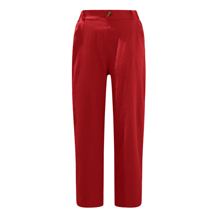 Patchwork Pant Women's Cotton Linen Pants Drawstring Back Elastic Waist Pants Loose Casual Trousers - cas7m