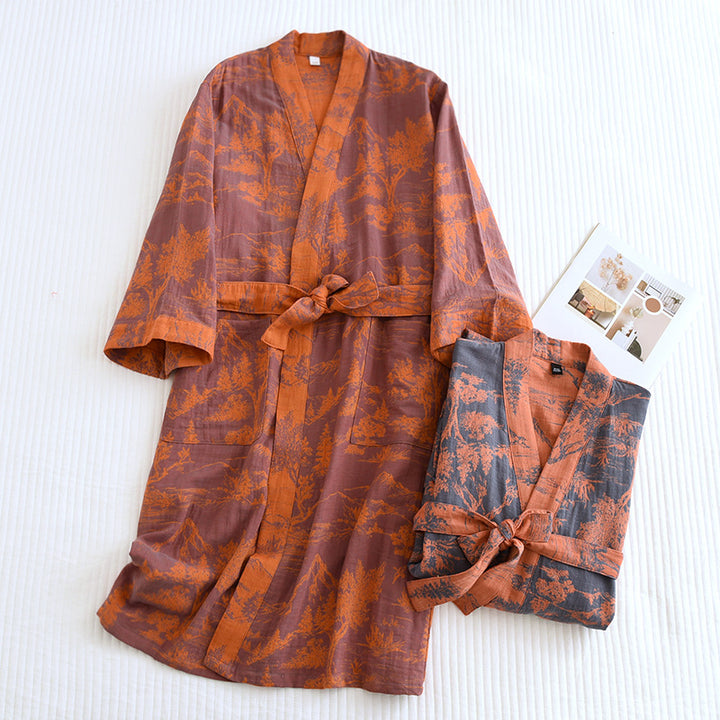 Couple Cotton Loose Bathrobe Lace Bathrobe Women's Double Jacquard Pajamas - cas7m