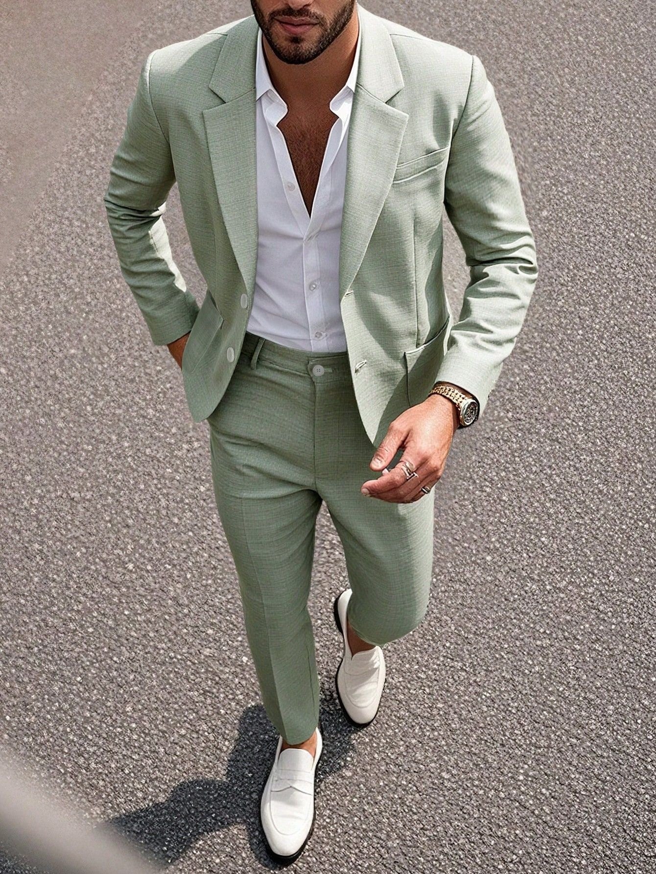 Mens Solid-Colored Business Suit Set - cas7m