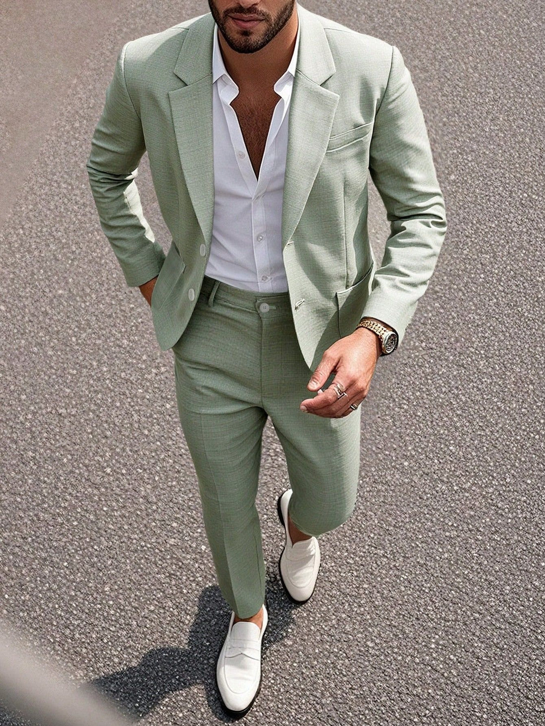 Mens Solid-Colored Business Suit Set - cas7m