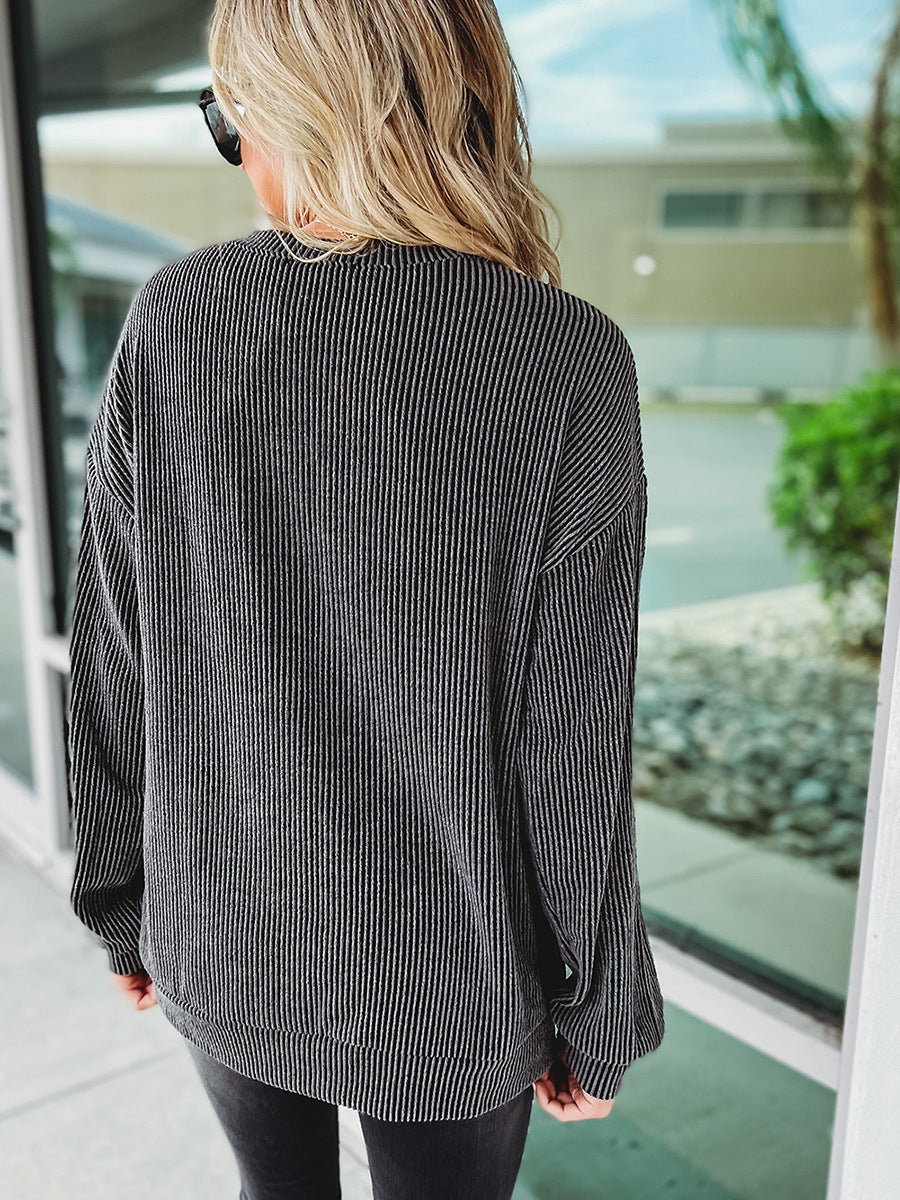 Pullover Round Neck Long Sleeves Top For Women - cas7m