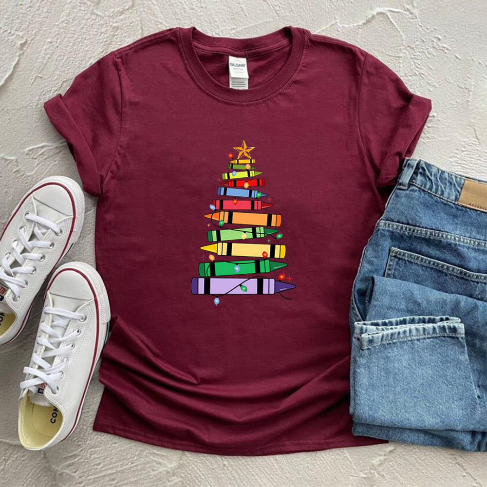 Crayon Christmas Tree Print Design Women's T-shirt - cas7m