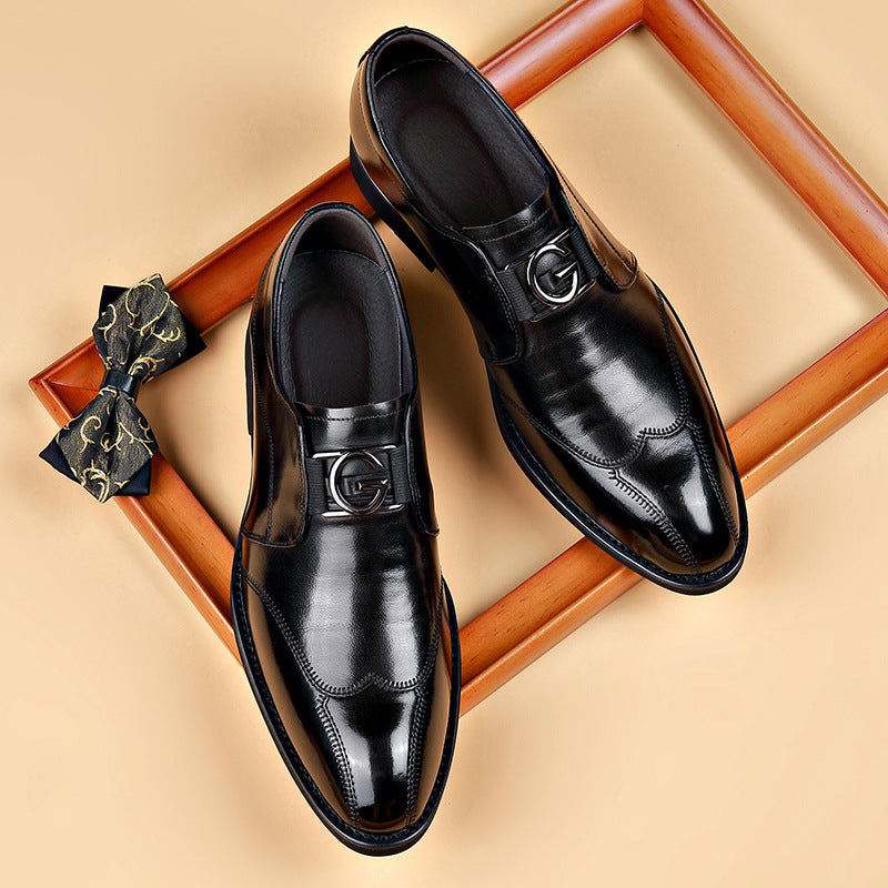 Men's Casual Business Slip-on Embroidered Pointed Leather Shoes - cas7m
