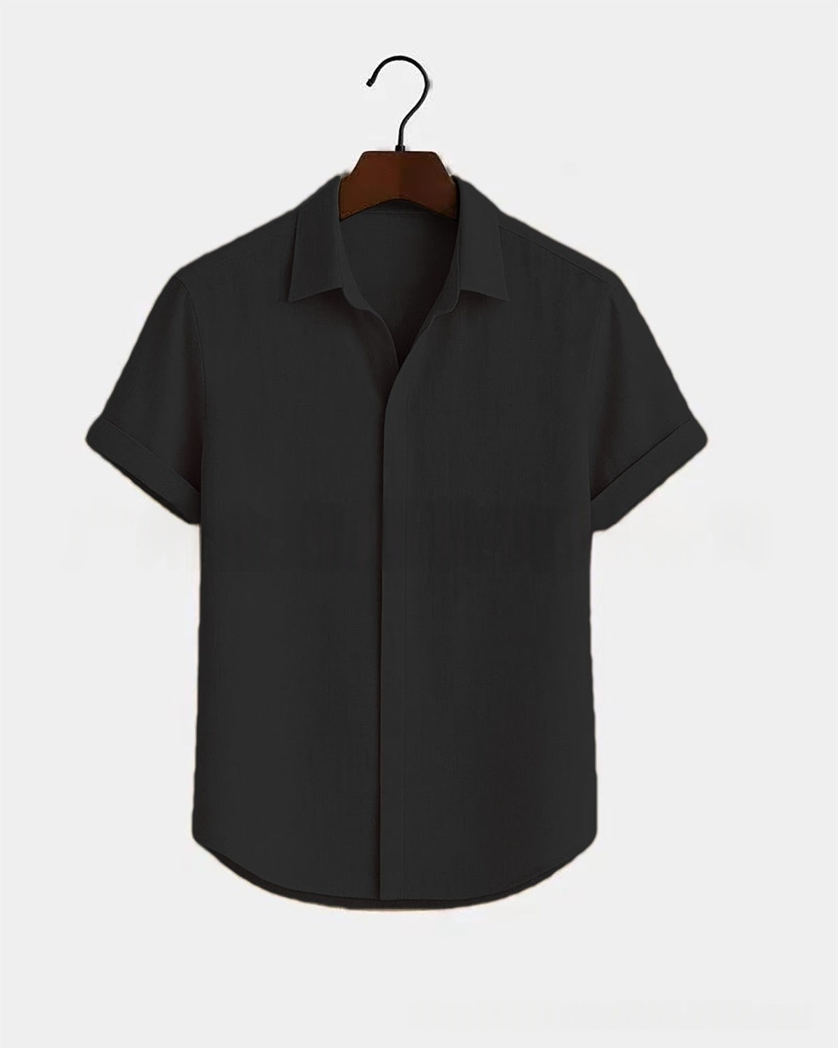 Solid-color Short-sleeve Cotton-linen Shirt For Men - cas7m