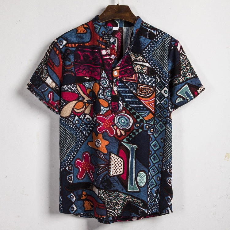 New Short-sleeved Linen Shirt For Men - cas7m