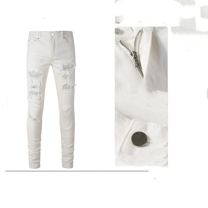 White Diamond Hole & Patch High Street Elastic Jeans - cas7m