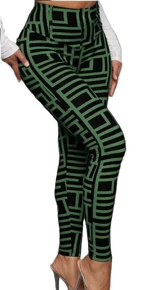 Casual Women Geometric Print Knitted Leggings - cas7m