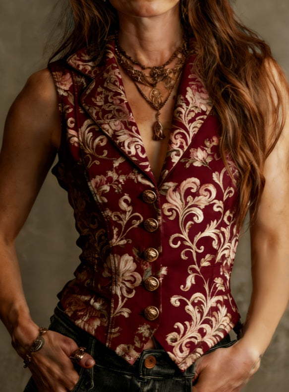 Printed Casual Sleeveless V-neck Slim-fit Vest - cas7m