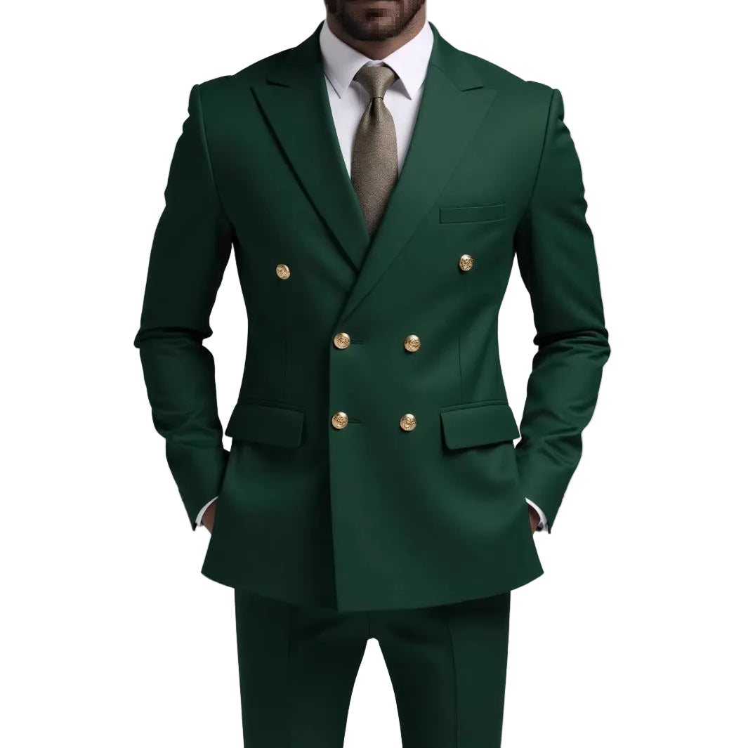 Business Non-Iron Two-Piece Suit With Double-Breasted Gold Buttons - cas7m