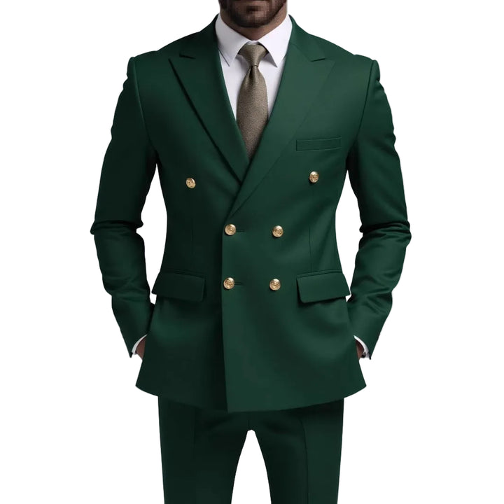 Business Non-Iron Two-Piece Suit With Double-Breasted Gold Buttons - cas7m