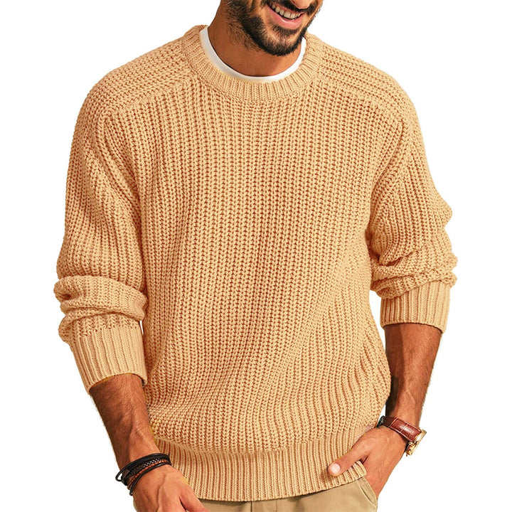 Men's Solid Color Long Sleeve Round Neck Fashion Sweater Loose Retro Sweater - cas7m