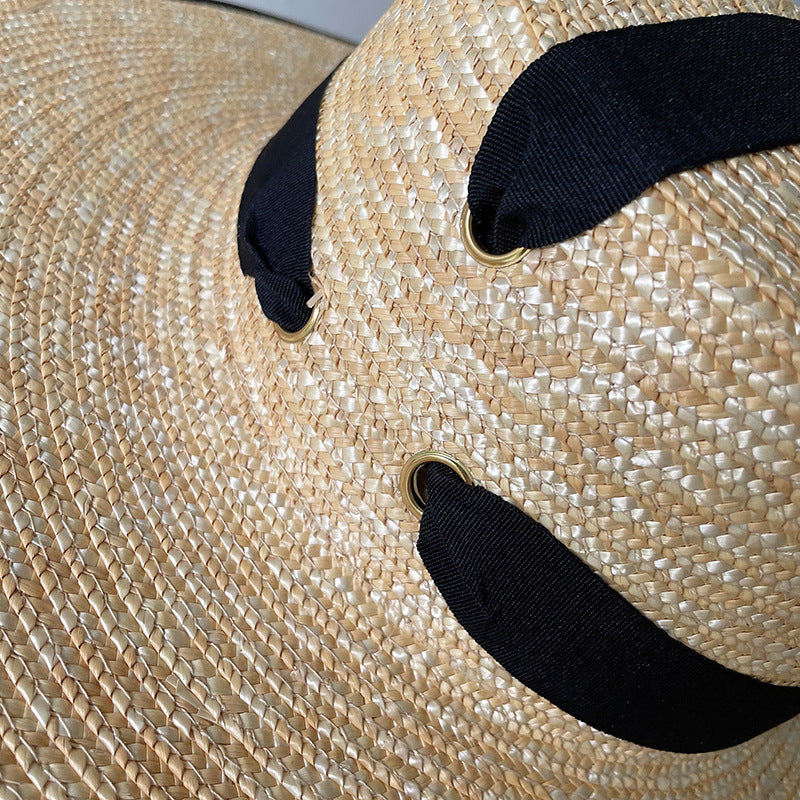 French Vintage Big Brim Strap Hat - cas7m