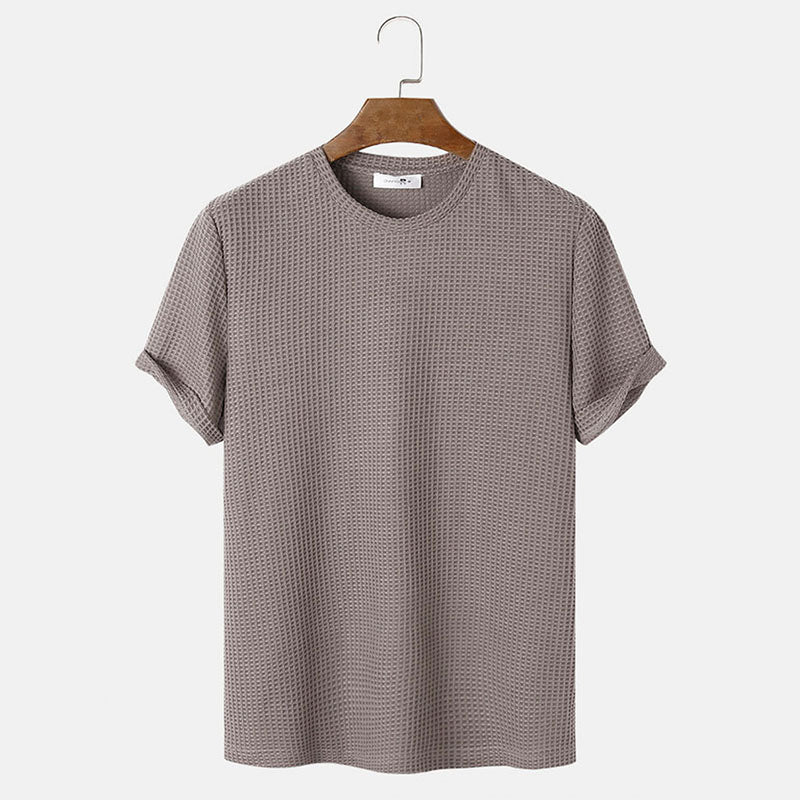 Men Summer Solid Color Round Neck Basic T-Shirts - cas7m