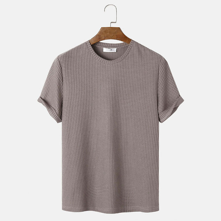 Men Summer Solid Color Round Neck Basic T-Shirts - cas7m