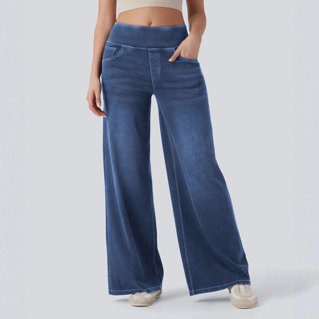 High-waisted Loose-fit Stretchy Wide-leg Jeans For Women - cas7m