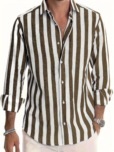 Striped Print Shirt Casual Loose Long-sleeved Shirt Men's Clothing - cas7m