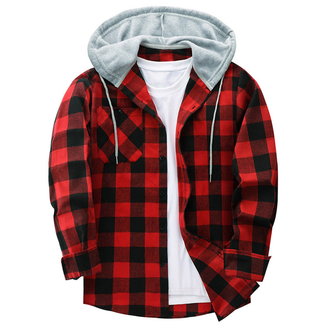 Hooded Plaid Shirt Men's Casual - cas7m