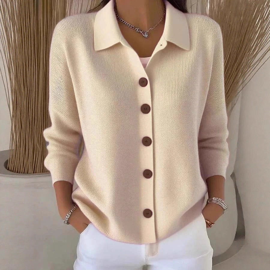 Button-knitted Lapel Sweater Cardigan Coat For Women - cas7m