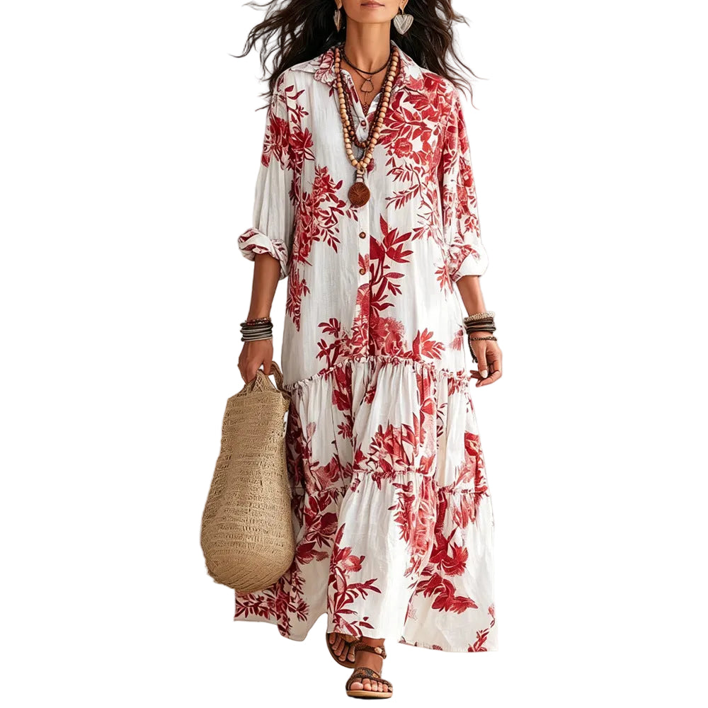New Womens Casual Long-sleeve Lapel Dress - cas7m
