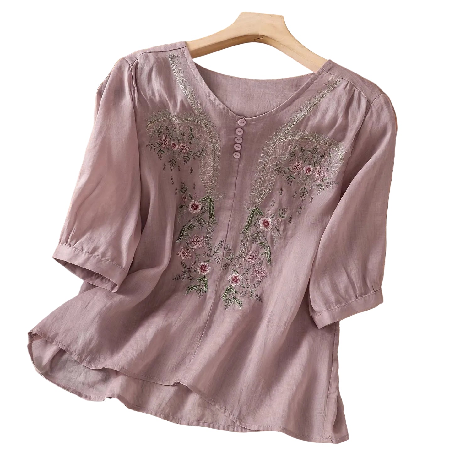 Short Sleeve Top Pullover Embroidered Chinese Women's Loose Slimming And All-matching - cas7m