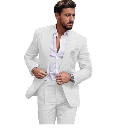 Men's Large Single Row One Button Solid Color Suit Two-piece Set - cas7m