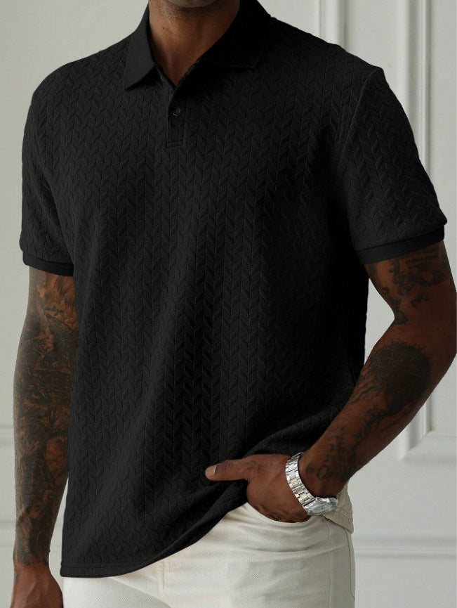 Men's Solid Color Polo Collar Short-sleeved Shirt - cas7m