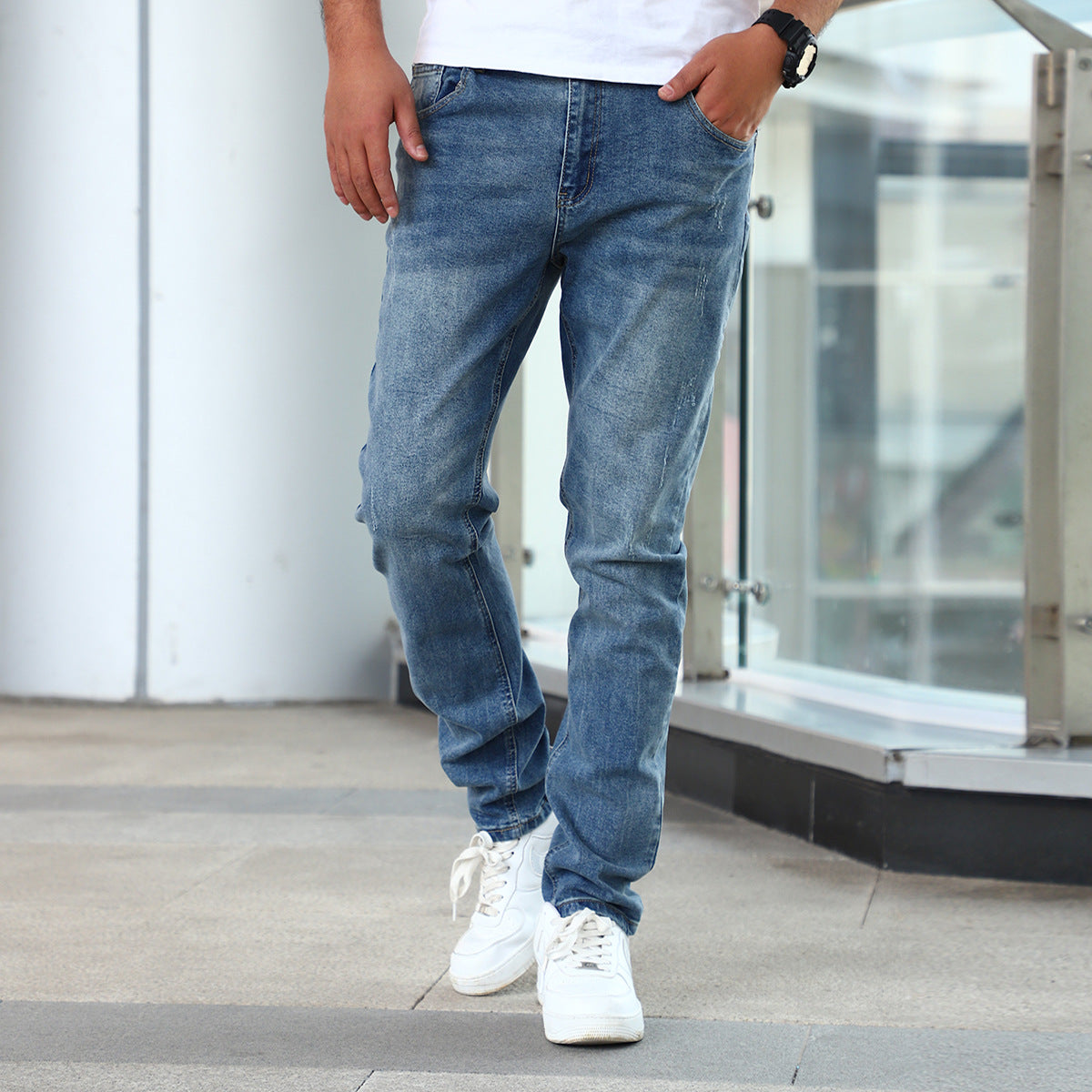 Men's Jeans Gray Trousers Stretch Skinny - cas7m