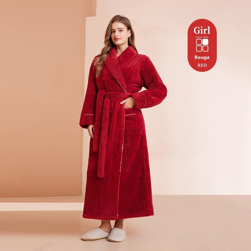 Autumn And Winter Thickened Cotton Velvet Nightgown Men's Winter Plus-sized Plus Size Light Luxury Couple Bathrobe Women's Extended Pajamas - cas7m