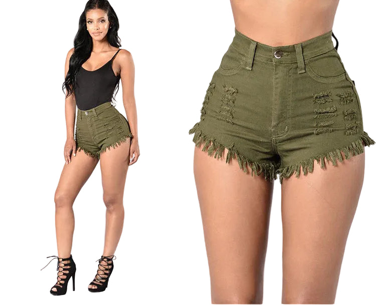 Stretch Sexy Frayed Denim Shorts Women's Hot Pants - cas7m