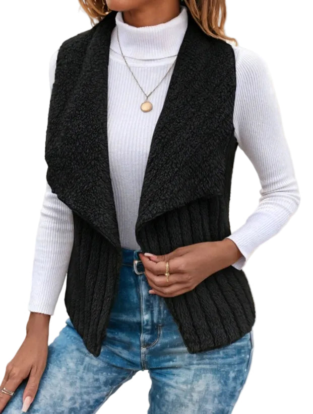 Waterfall Collar Open Front Vest Coat - cas7m