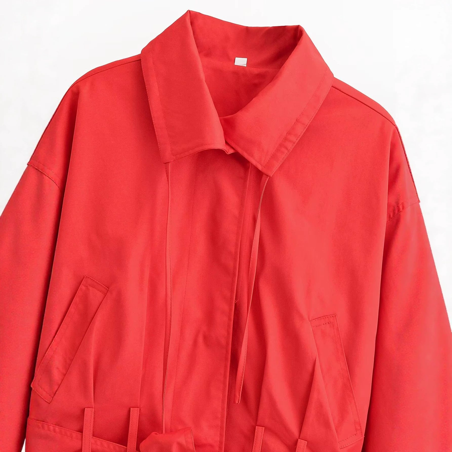 Pleated long sleeved high neck jacket with waistband