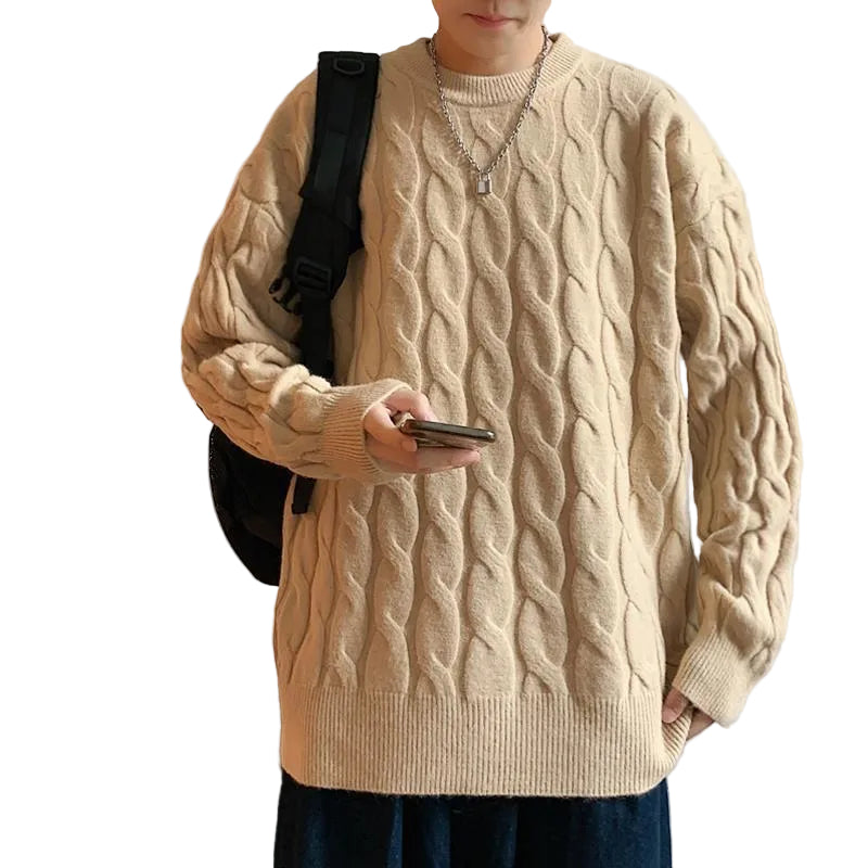 Loose Base Twist Round Neck Sweater Hand-woven Sweater - cas7m