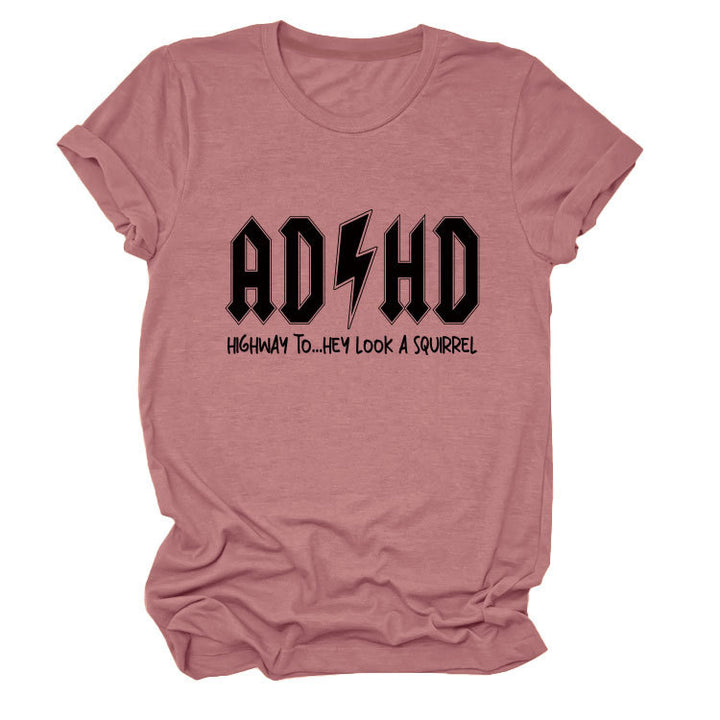 Letter Pattern Printed Women's Cotton T-shirt Short Sleeve - cas7m