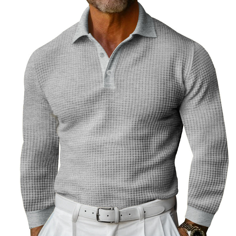 Lapel Button Long Sleeve Vacation Casual T-shirt - cas7m